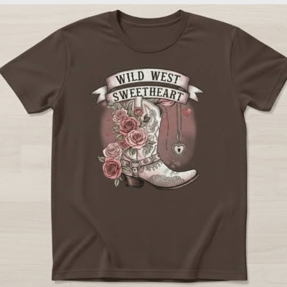Wild West Sweetheart Graphic Tee – Western Cowgirl Boot Shirt with Roses & Heart - Picture 5 of 16